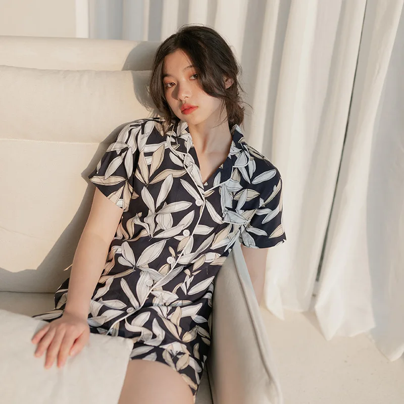 

Three-color Leaf Print Soft Regenerated Fiber Pyama Woman Set Summer New Short-sleeved Shorts Thin Summer Loose Sexy Sleepwear