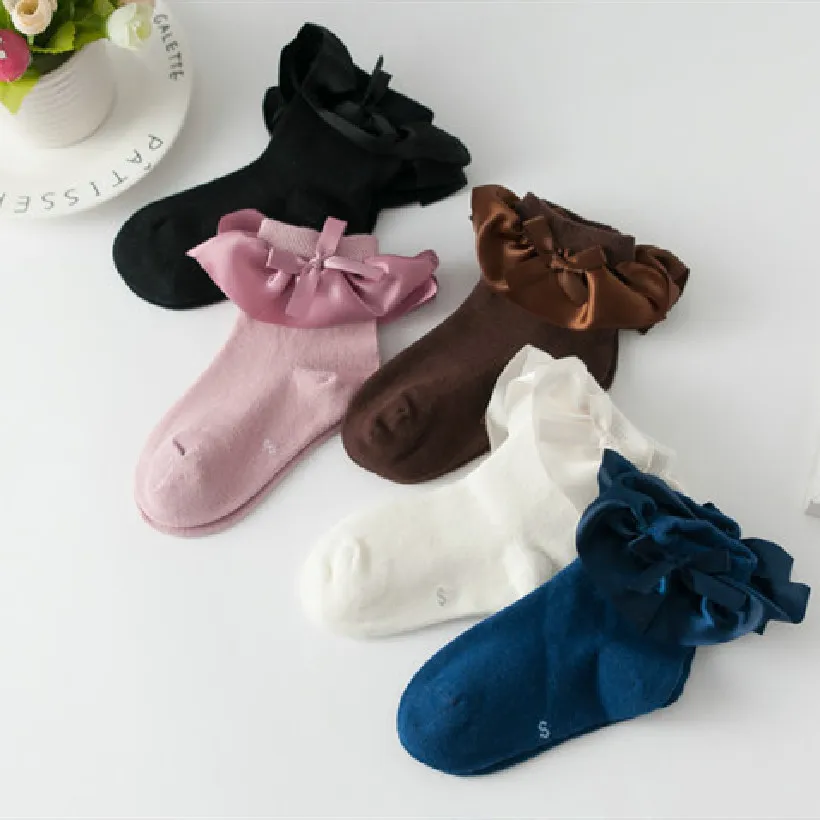 

5 Pairs/Lot New Arrival Baby Girls Sock Lace Infant Boneless Socks Spanish Court Style Cotton Kids Boot Sock Bow Princess 2-8T