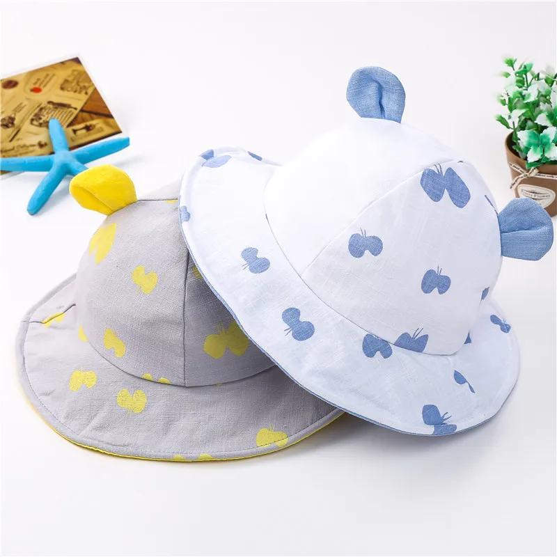 

Soft Cotton Spring Summer Baby Sun Hat Wide Fisherman Cute Infant Girl Boys Rabbit Ears Hat Cotton Toddler Kids Tractor Cap