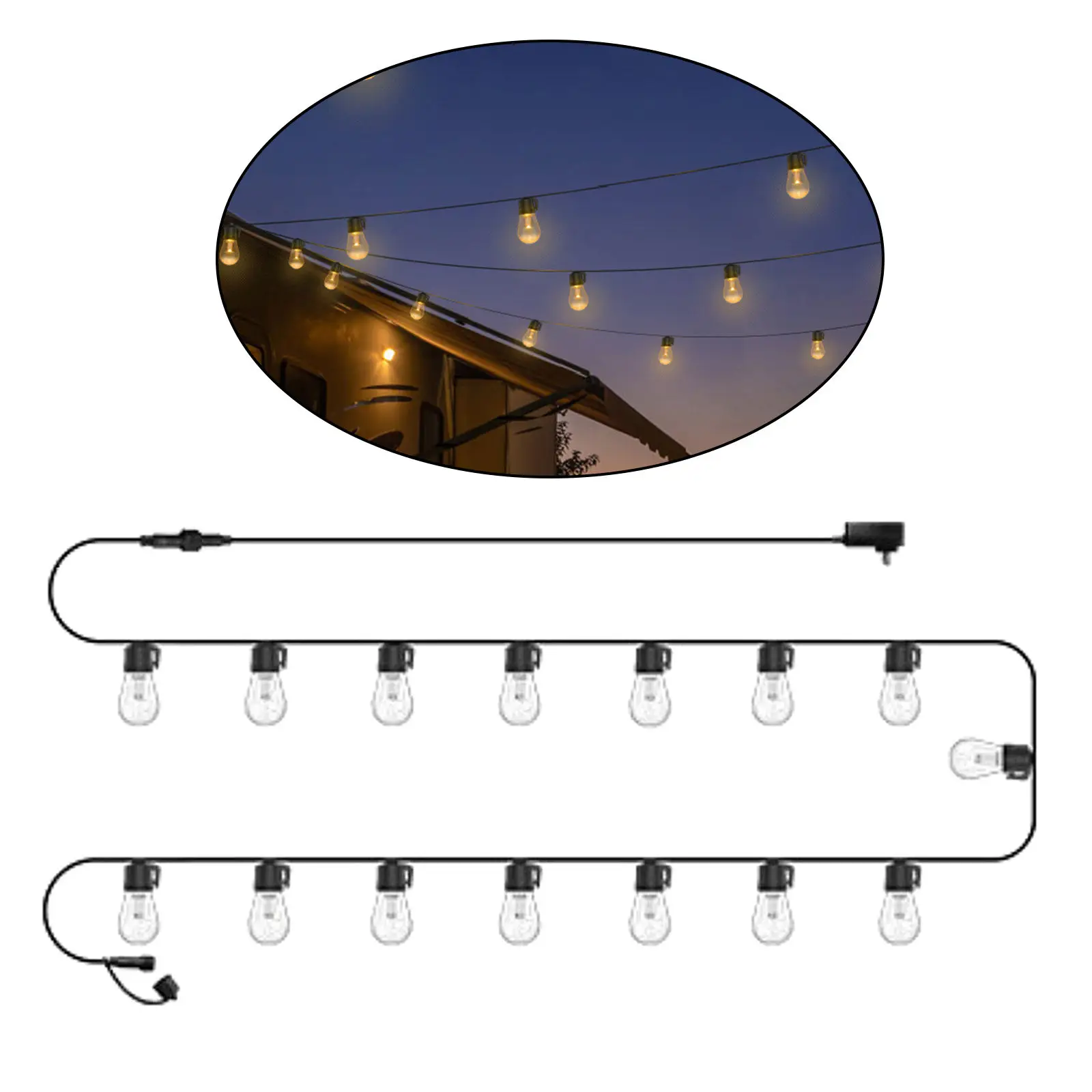 

Outdoor String Lights 48FT Patio String Light with 15 S14 Shatterproof LED Bulbs Waterproof Hanging Lights String for Outside