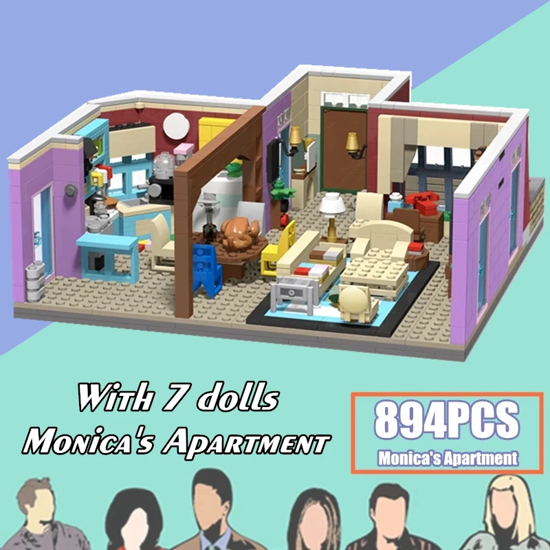 

New 894PCS 7 FIGURES Monica's Apartment American Drama TV Central Perk Cafe MOC Friends Building Block Brick Christmas Gift Kids