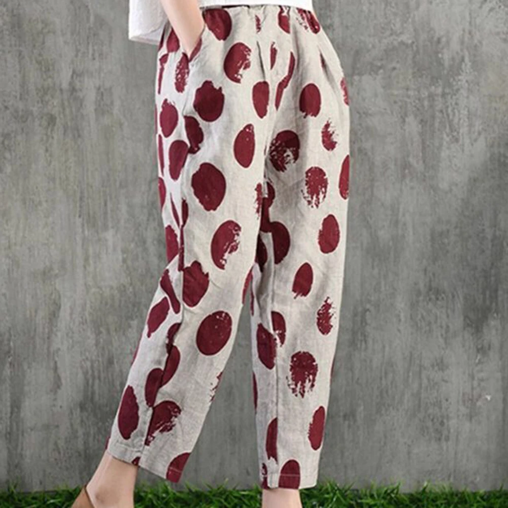Женские штаны-шаровары с высокой талией и эластичным поясом принтом большого