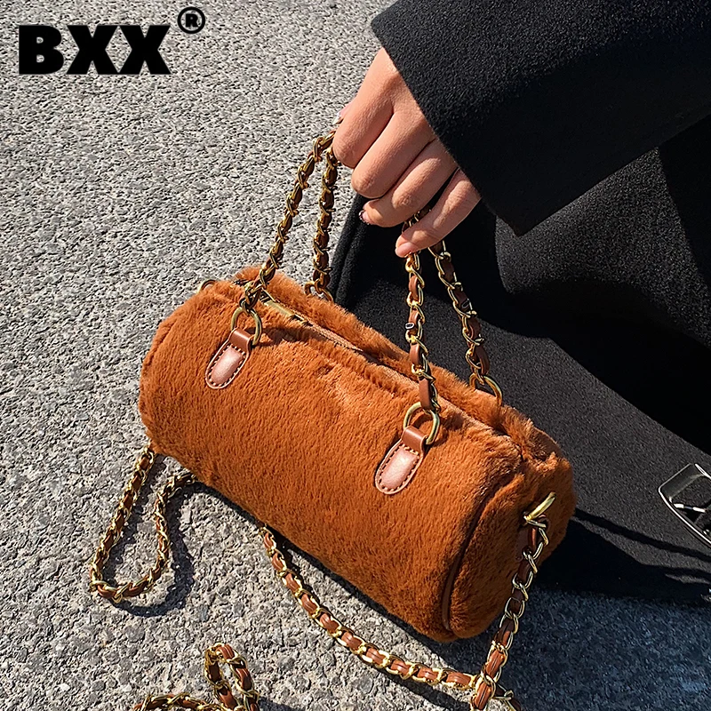 

[BXX] Woman New Small Vintage Plush Chain Handbag Bag Personality All-match Crossbody Shoulder Bag Fashion Autumn 2021 GF1090
