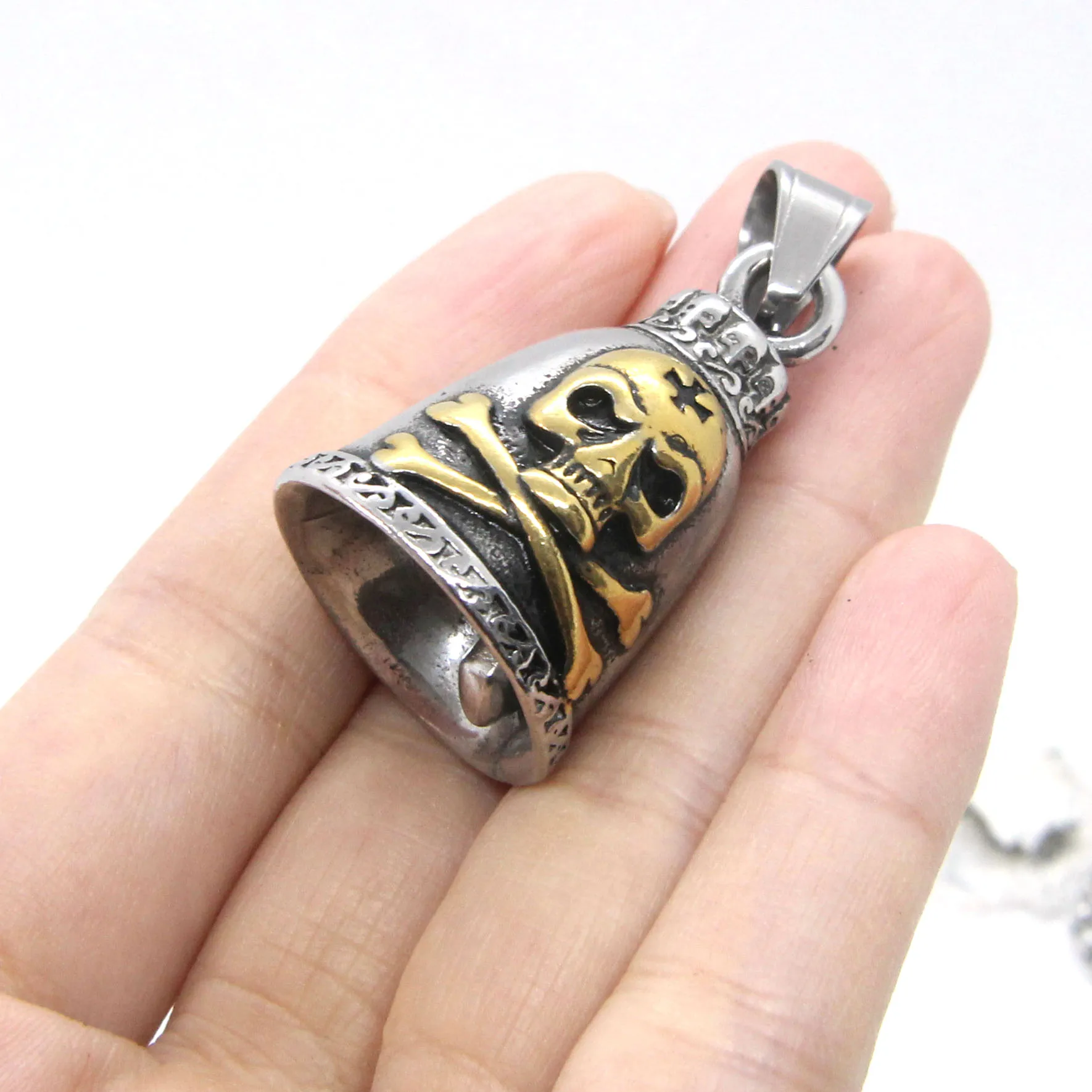 Полировка золотой череп колокольчик кулон 316 Нержавеющая сталь Мужской