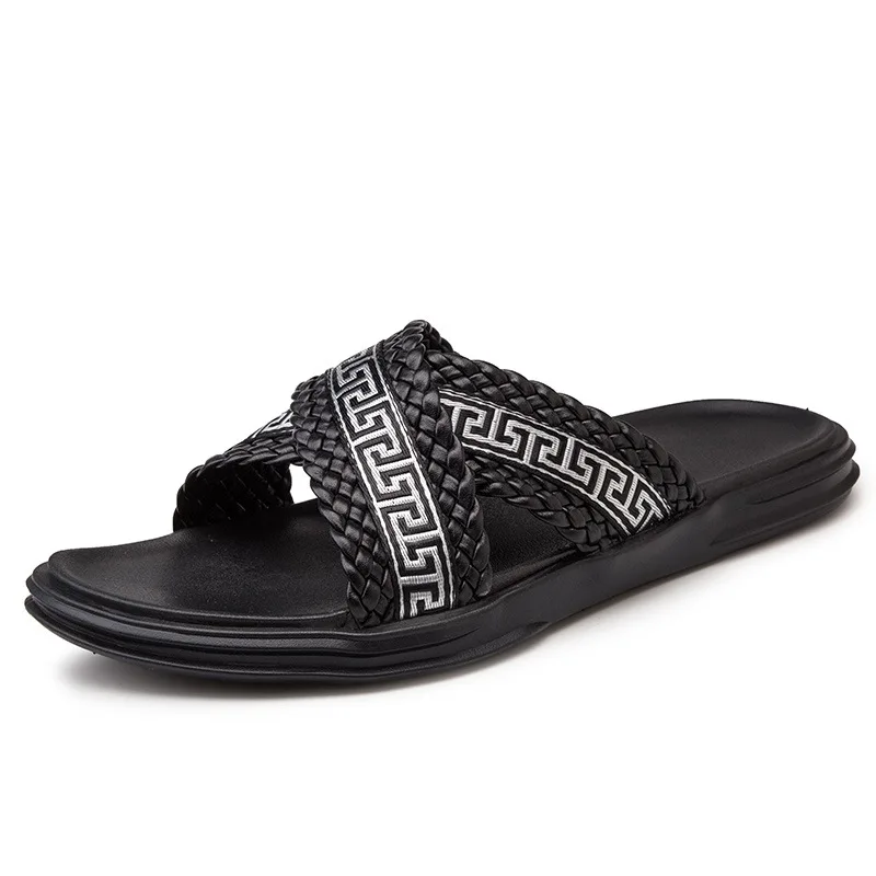 

Fashion Men's Leather Slippers Home Slippers Sandals Summer Shoes Comfortable Sandals Beach Sandals men slippers
