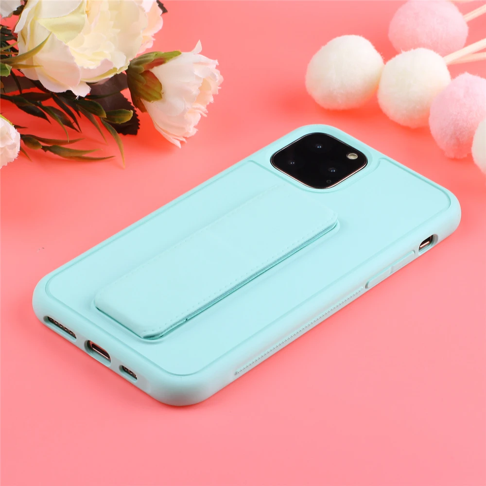 Для iPhone 11 Pro 11 Pro Max 6 6s 7 8 Plus X Xr Xs Max чехол с логотипом Мягкий ТПУ чехол для телефона с подставкой и ремешком на руку - Цвет: Зеленый