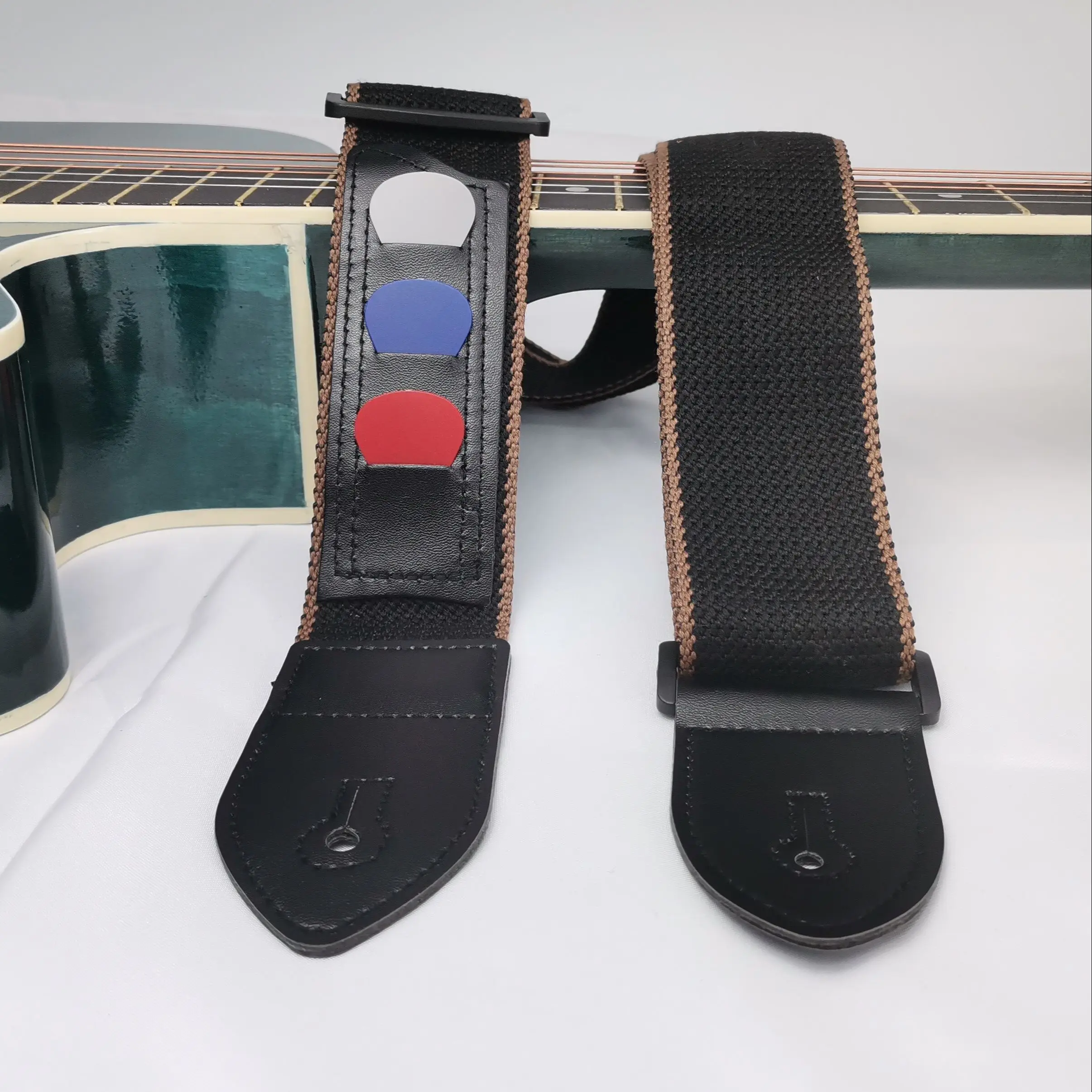 neue gitarre strap mit 3 picks halter pu leder enden elektrische oder akustische gitarre gitarre gürtel bass ukulele universal strap free global