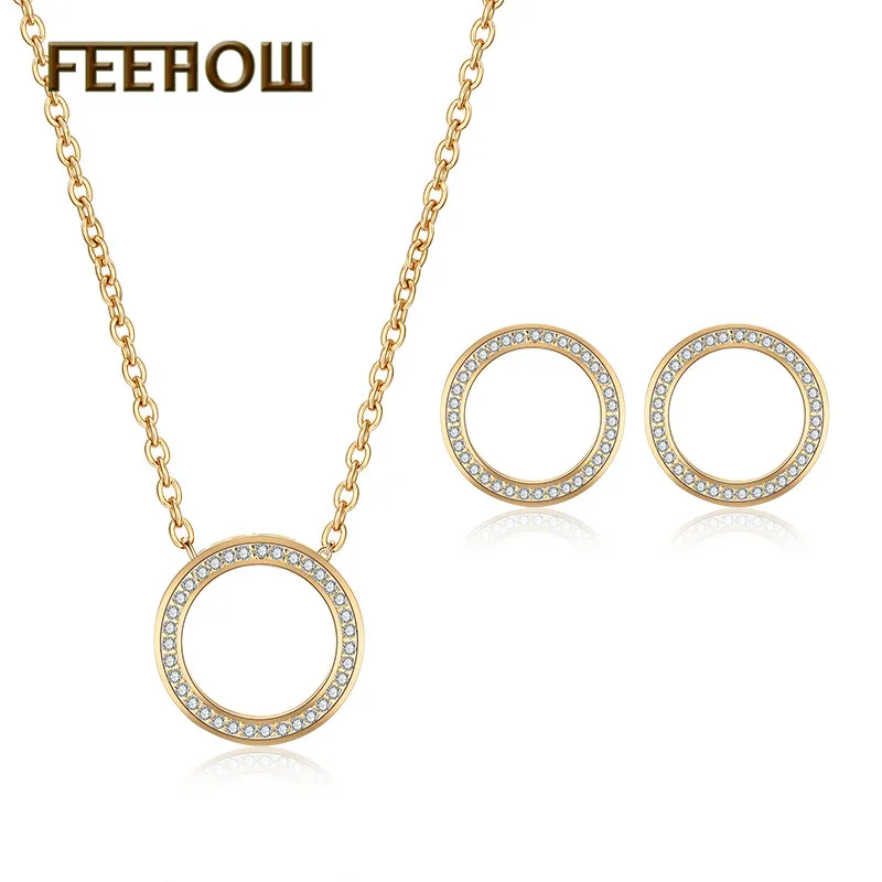 FEEHOW Fashion Cubic Zirconia Round Simple Earrings Necklace Set for Women Wedding Dinner Party Birthday Gift Jewelry FWSP3016 | Украшения