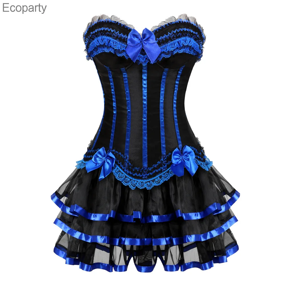 

Women Burlesque Dancer Dress Witch Halloween Costume Sexy Underbust Bustier Corset Mini skirt Gothic Corset Dress With Skirt 6XL