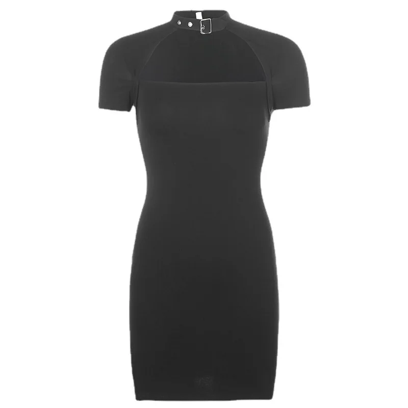 

Hollow Neck Dress y2k Women's Side Slit Slim Package Hip Sexy Little Black Dress Women's Dress 2021 Summer Women's Dress
