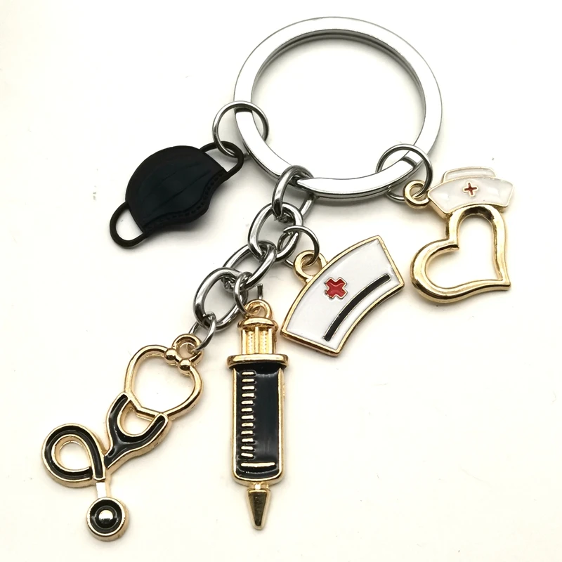 Новый дизайн черный брелок медицинский инструмент шприц для стетоскопа маска