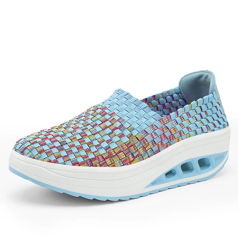 

Summer Sneakers Women Shoes Wedges Increased Thick Platform Shoes Woman Woven Breathable Casual Sneakers Hiking Shoes 2021 New