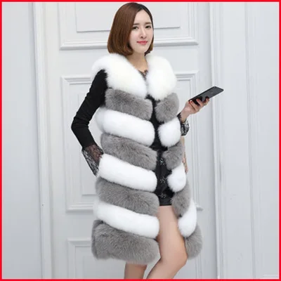 Fashion Women faux fur Coats 2020 Thick Full Pelt Black and White Faux Fox Fur Long Winter Vest Waistcoat Gilet for J187 | Женская