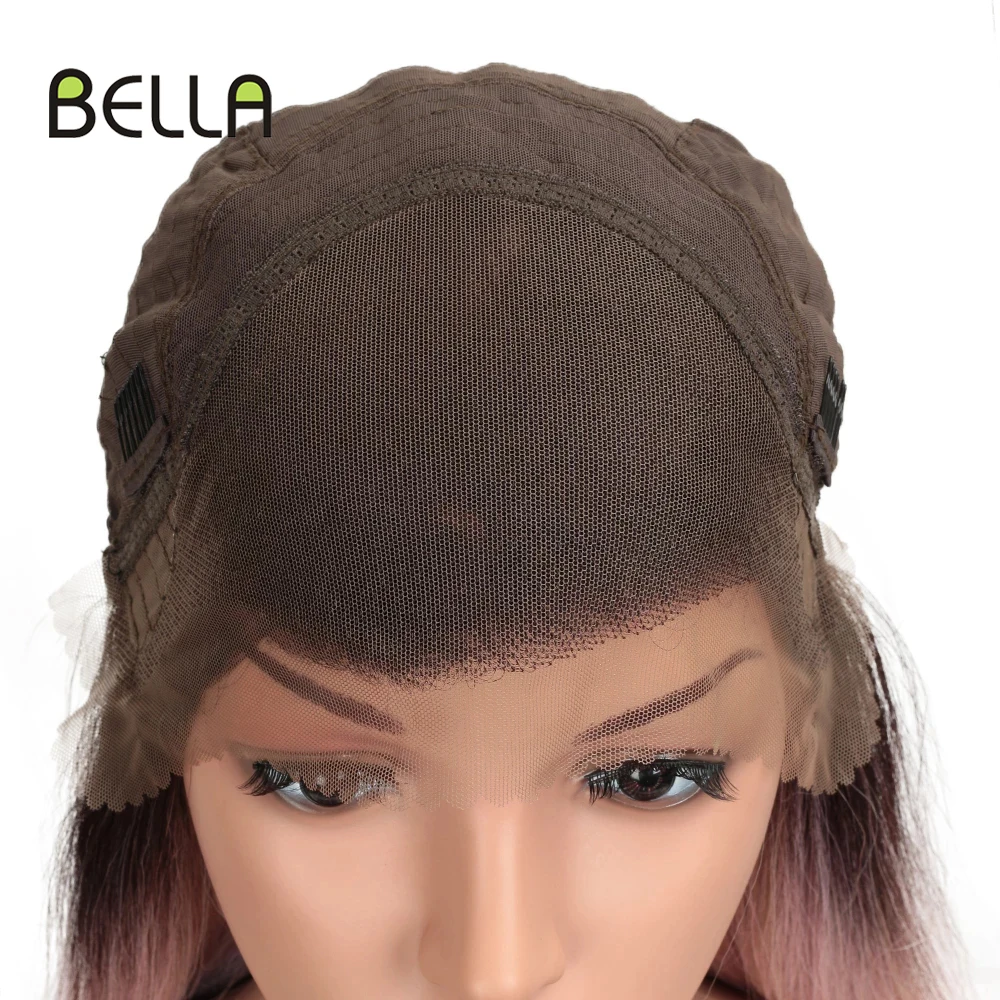 Женский синтетический парик Bella Philosophy розовый из прямых волос с фронтальной