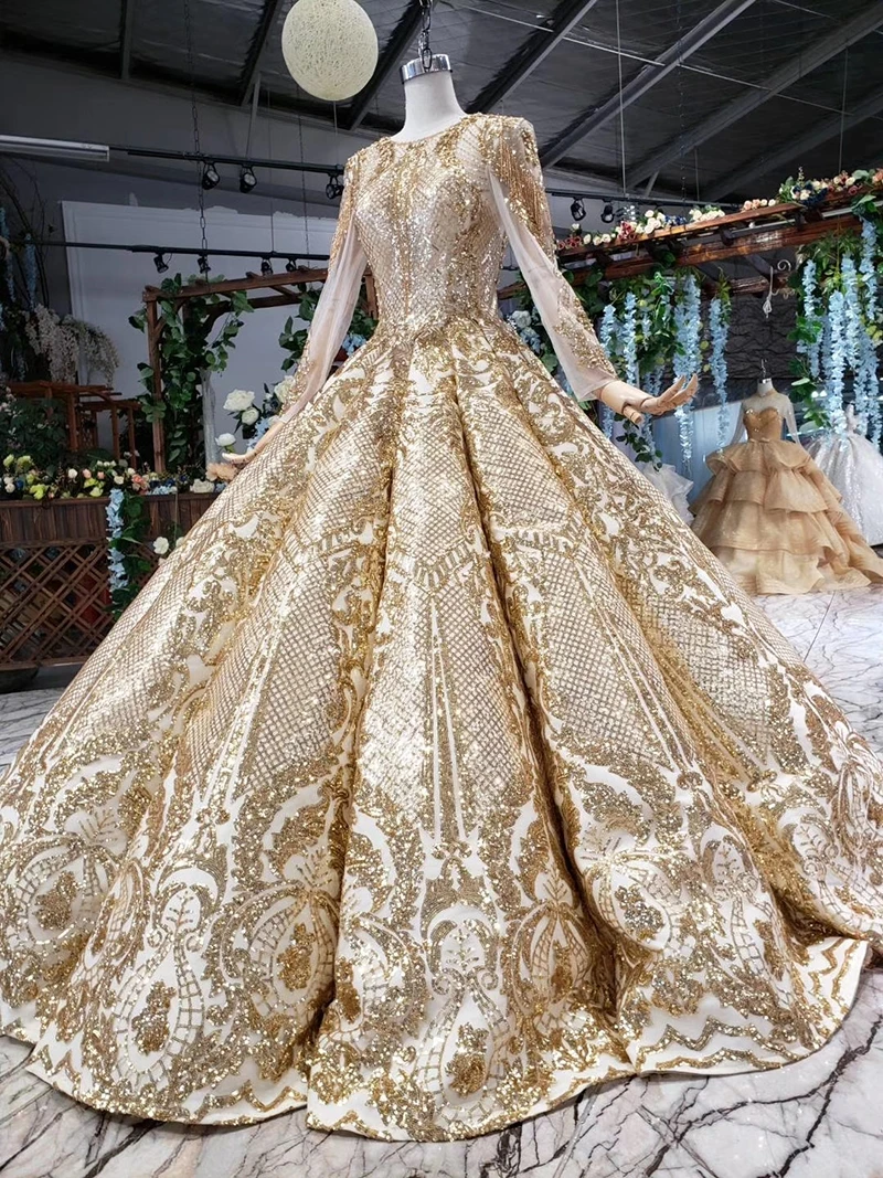Роскошное Золотое свадебное платье в винтажном стиле длиной до пола с длинным