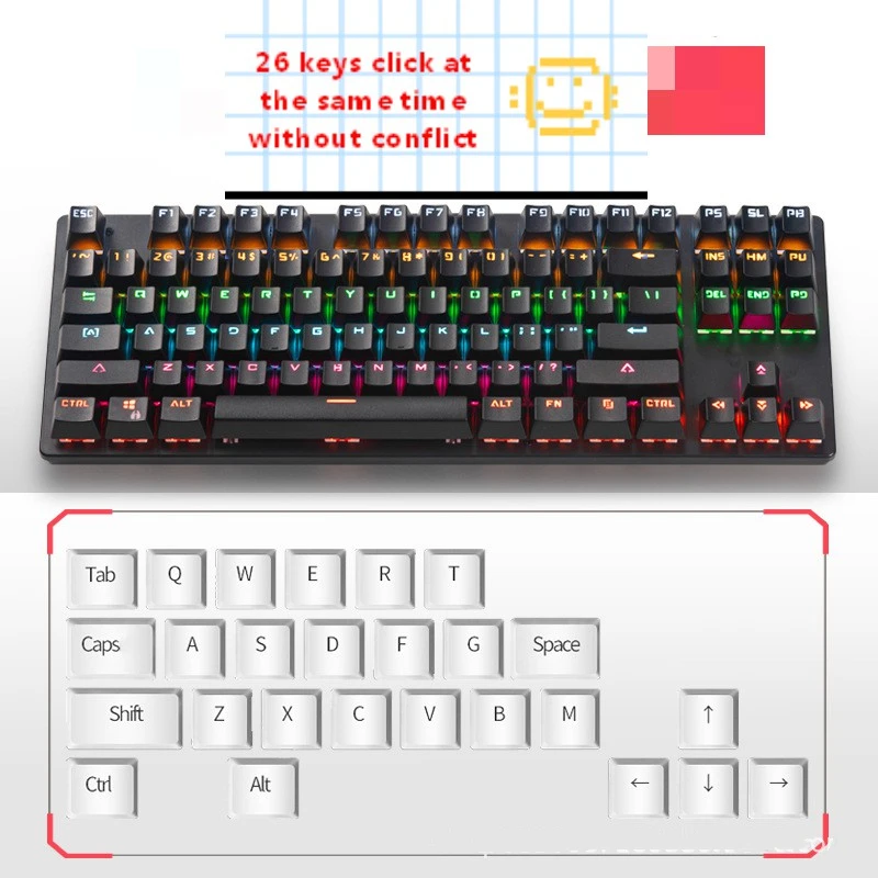 Проводная клавиатура для игр на ПК и ноутбуке игровая механическая с 87 клавишами