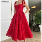 Красное платье для выпускного FDHAOLU FU142, кружевное платье трапециевидной формы, коктейльные платья на заказ, длиной до середины икры Дешевое выпускное платье