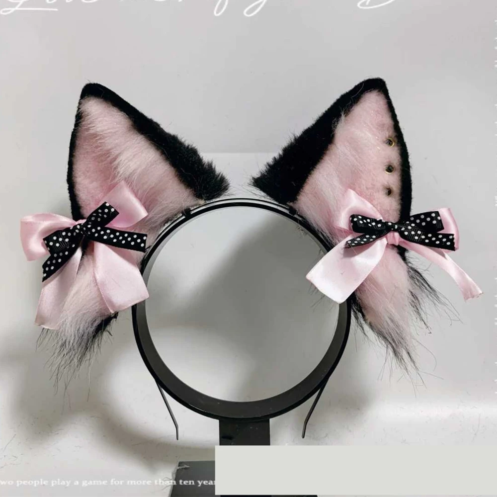 

MMGG New Pink Cat Neko Fox Ears Hairhoop Headwear Headband For Anime Lolita Cosplay Costume Accessories