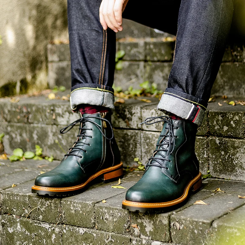

Soft Winter Boots Men High Quality Brand Lace-Up Men Ankle Boots Genuine Leather Fashion Green Black Martins Boots