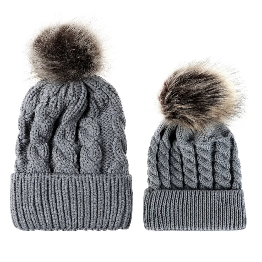 Fall and winter new two-piece plush ball cap crocheted pure-color rimless suitable for parents children | Аксессуары для одежды