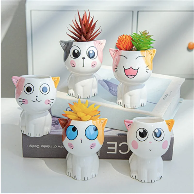 

Cute Cat Flower Pot Plant Pot Flower Vase Ornaments Home Decor Garden Desktop Decoration Small Bonsai Ceramic Planter