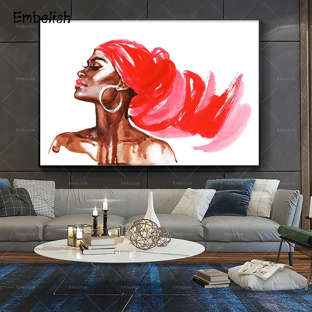 

1 Pieces Watercolor Sexy Red African Woman Wall Pictures Portrait Pictures Modern Home Decor Posters HD Canvas Oil Paintings