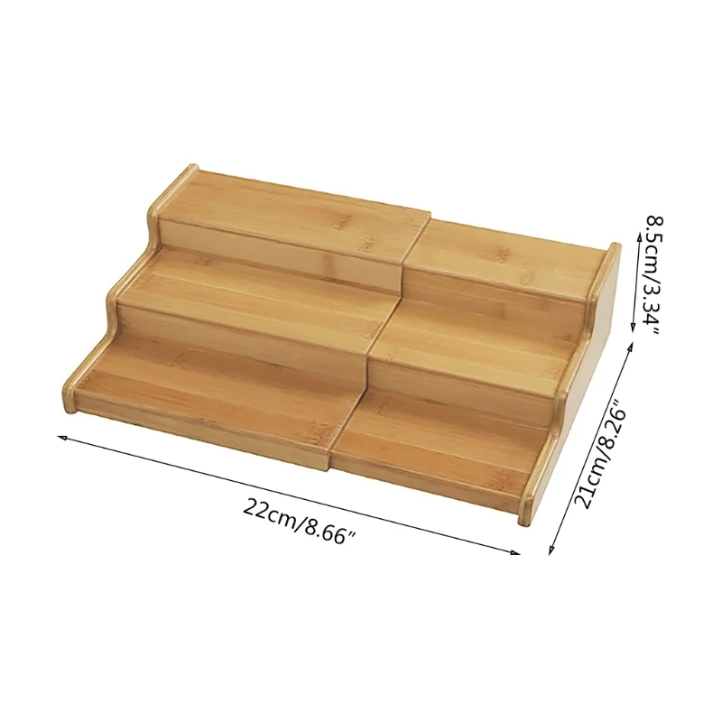 

3-Tier Expandable Bamboo Spice Rack Display Shelf Kitchen Cabinet Organizer New