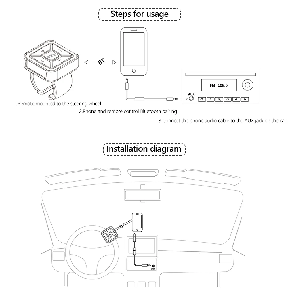 Кнопка управления на руль автомобиля для IOS Android Беспроводная мотоцикла Радио DVD