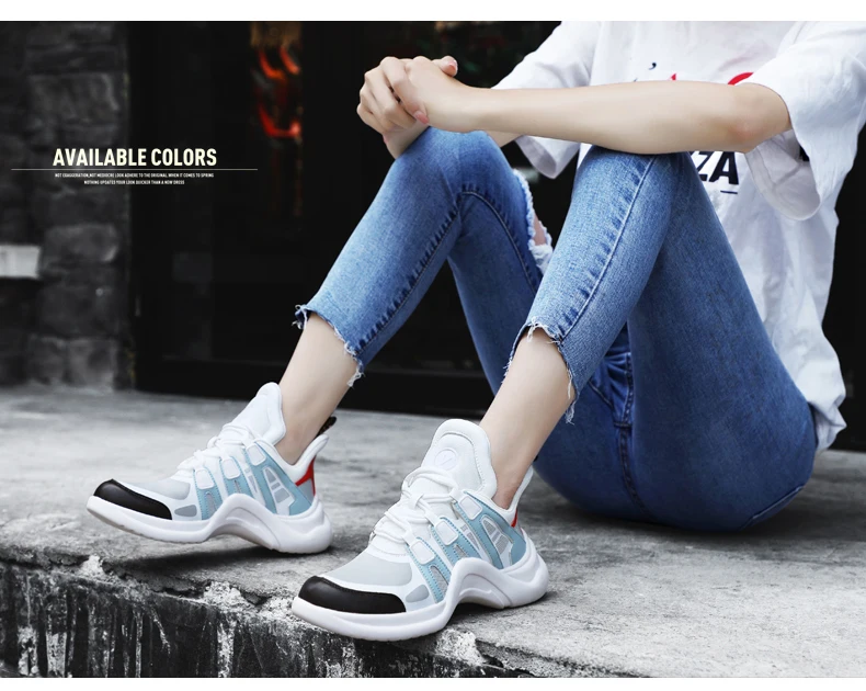 Весенняя Новинка Коренастый кроссовки Для женщин натуральная кожа ткань на основе лайкры кроссовки от известного бренда, высокое качество на платформе ботинки "Харадзюку"