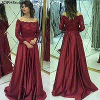 new arrival burgundy mother of the bride dress %d0%bf%d0%bb%d0%b0%d1%82%d1%8c%d0%b5 2021 off the shoulder long sleeve wedding party evening gowns robes de bal