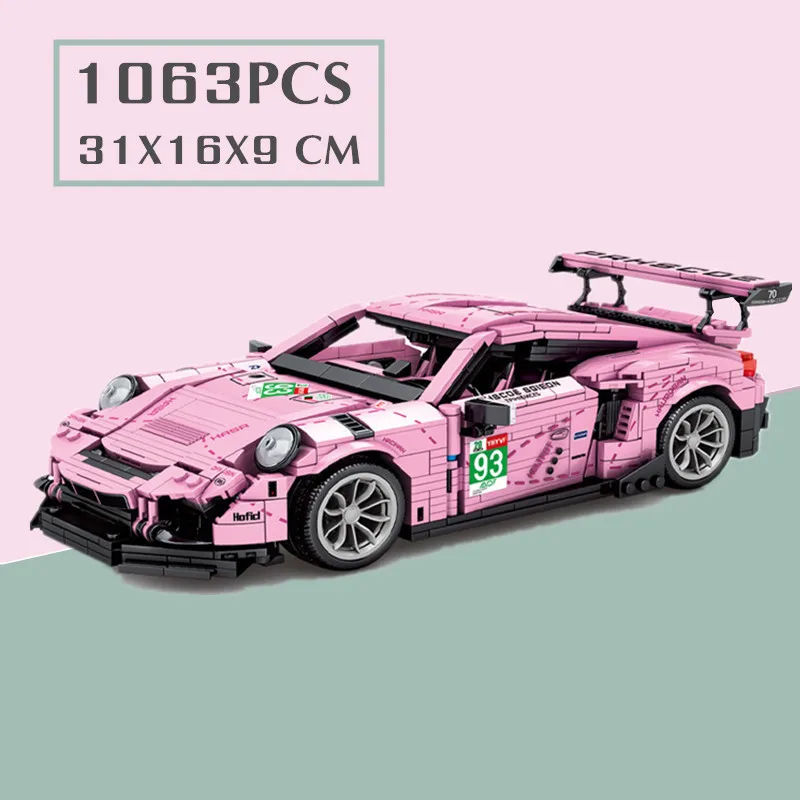 

New 1063PCS GT-3 Pink Super Racing Car Mechanical Toys Technical Building Blocks Bricks Birthday DIY Gifts Kid