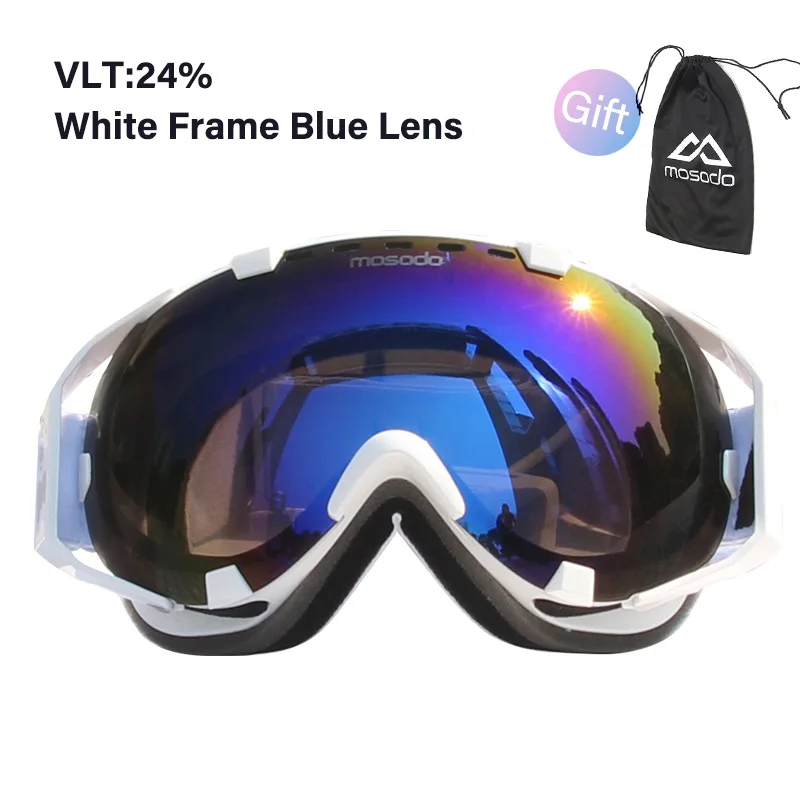 white F blue L Mosodo мужские и женские лыжные очки сноуборд снегоход Анти-туман лыжный поляризационные очки снег большие сферические лыжные очки - Цвет: white F blue L