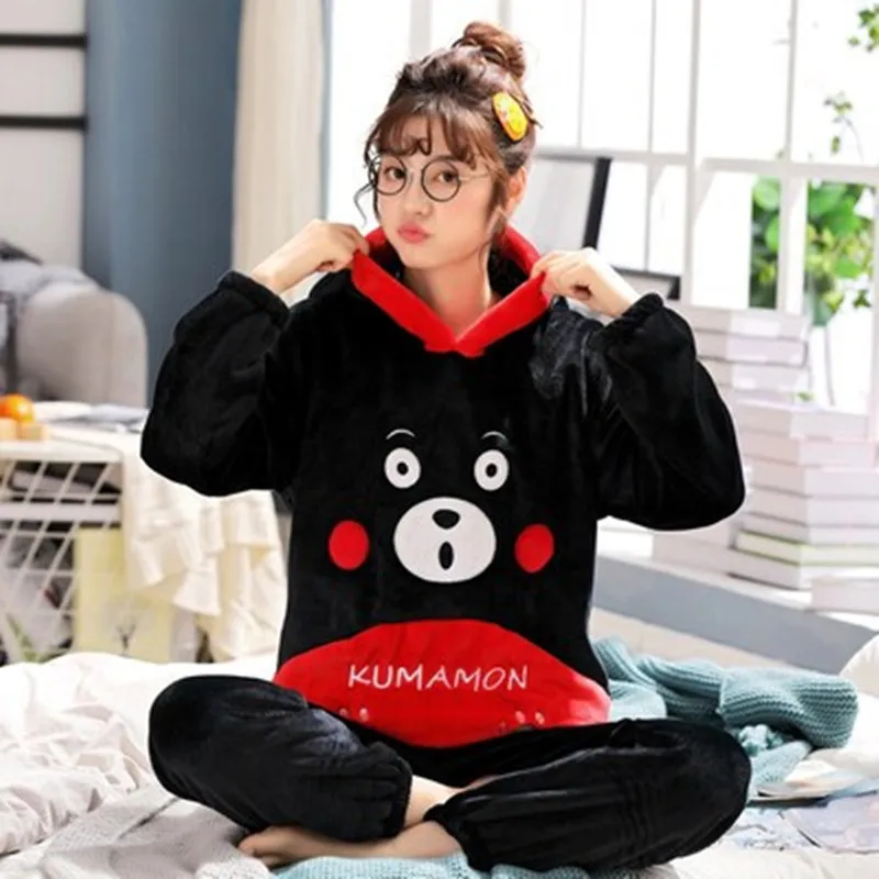 

Plus size XS-4XL 6XL flannel Pajamas sets winter women collar thick large lover sleepwear coral fleece lounge sets for 130kg