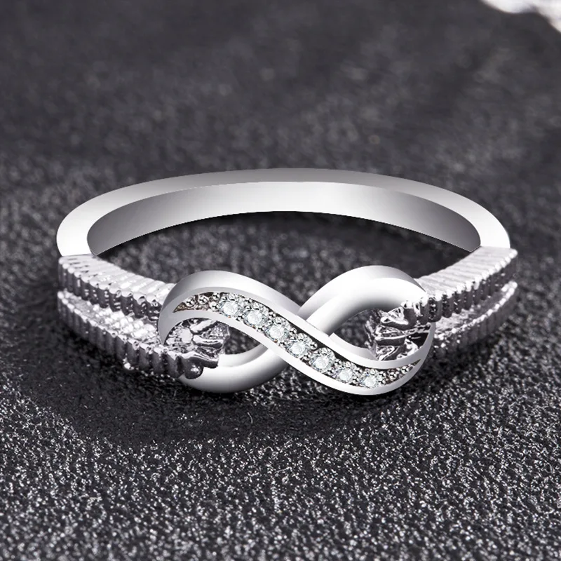 Кольцо бесконечности из стерлингового серебра 925 пробы с фианитом CZ дамское