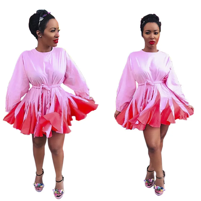 Розовые популярные цвета женское Бандажное платье Осеннее на шнуровке с высокой