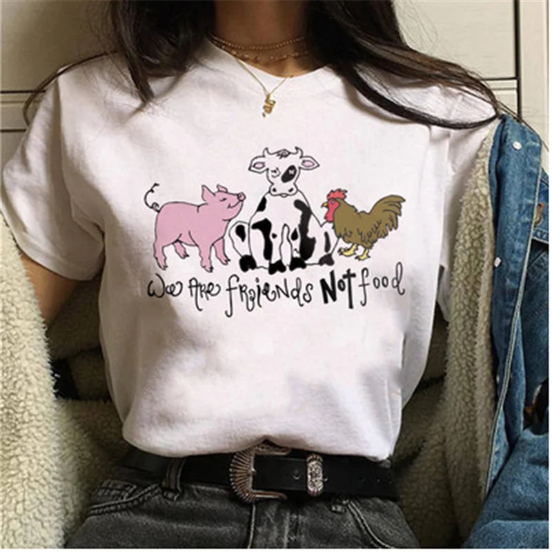 LINNA Summer ladies cartoon cow head print short-sleeved shirt t-shirt loose and comfortable casual wild trend | Женская одежда