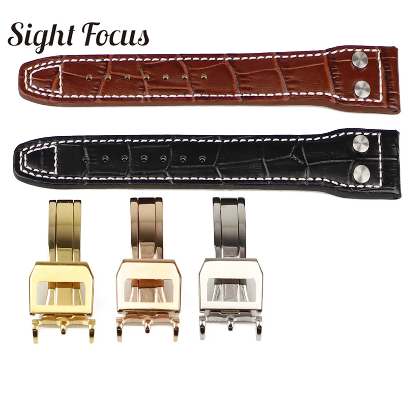 22mm Real Calfskin Leather Military Style Watch Band for IWC Strap Watch Men Mark Big Pilot Bracelet Rivet Belt Correas Hombres