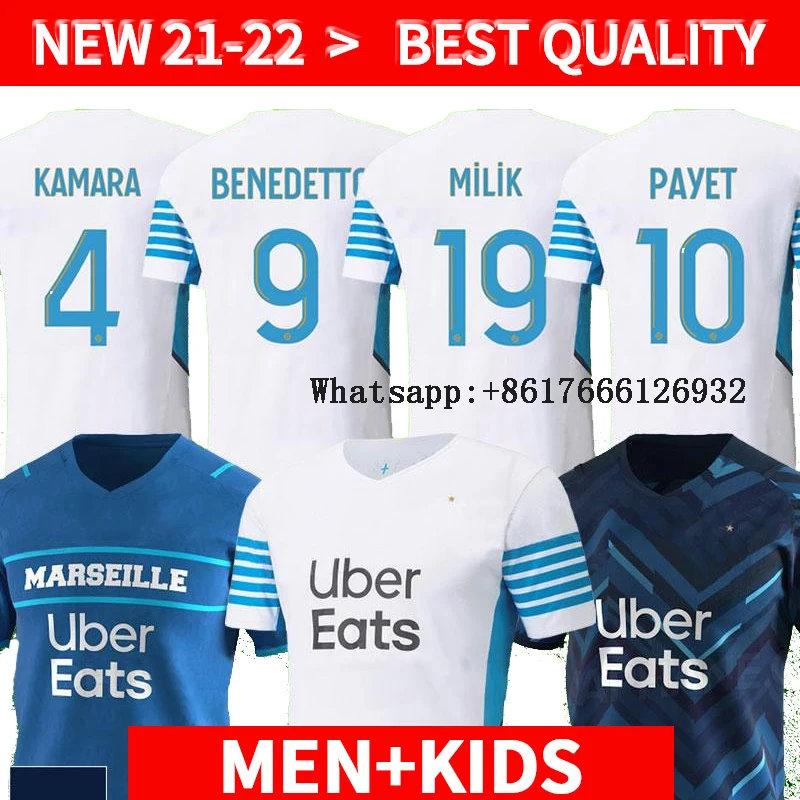 

21 22 Olympique de marseille jersey De camisetas De ftbol THAUVIN football shirt men+kids set