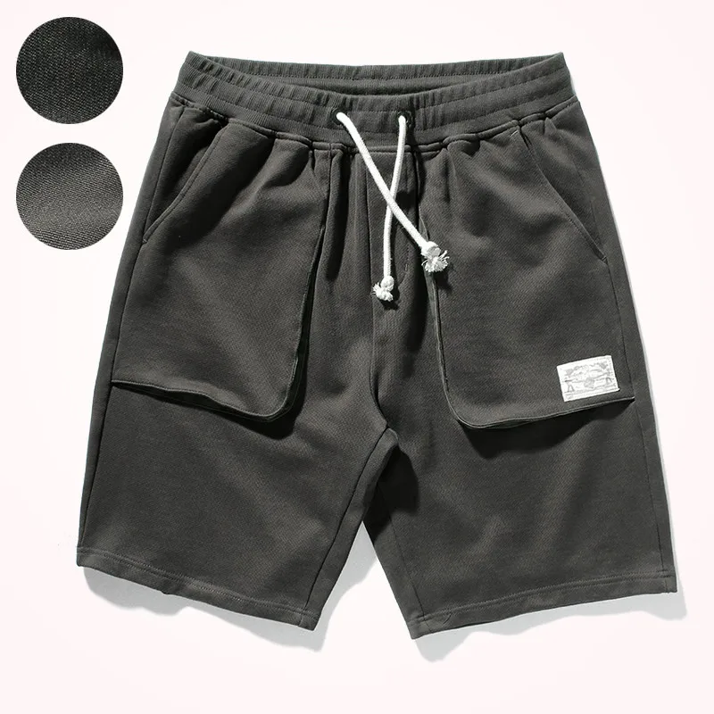 

2021 Summer Sports Shorts Men's Capris Loose Straight Elastic Waist Drawstring Pure Cotton Knitted Washed Casual Tooling Pants