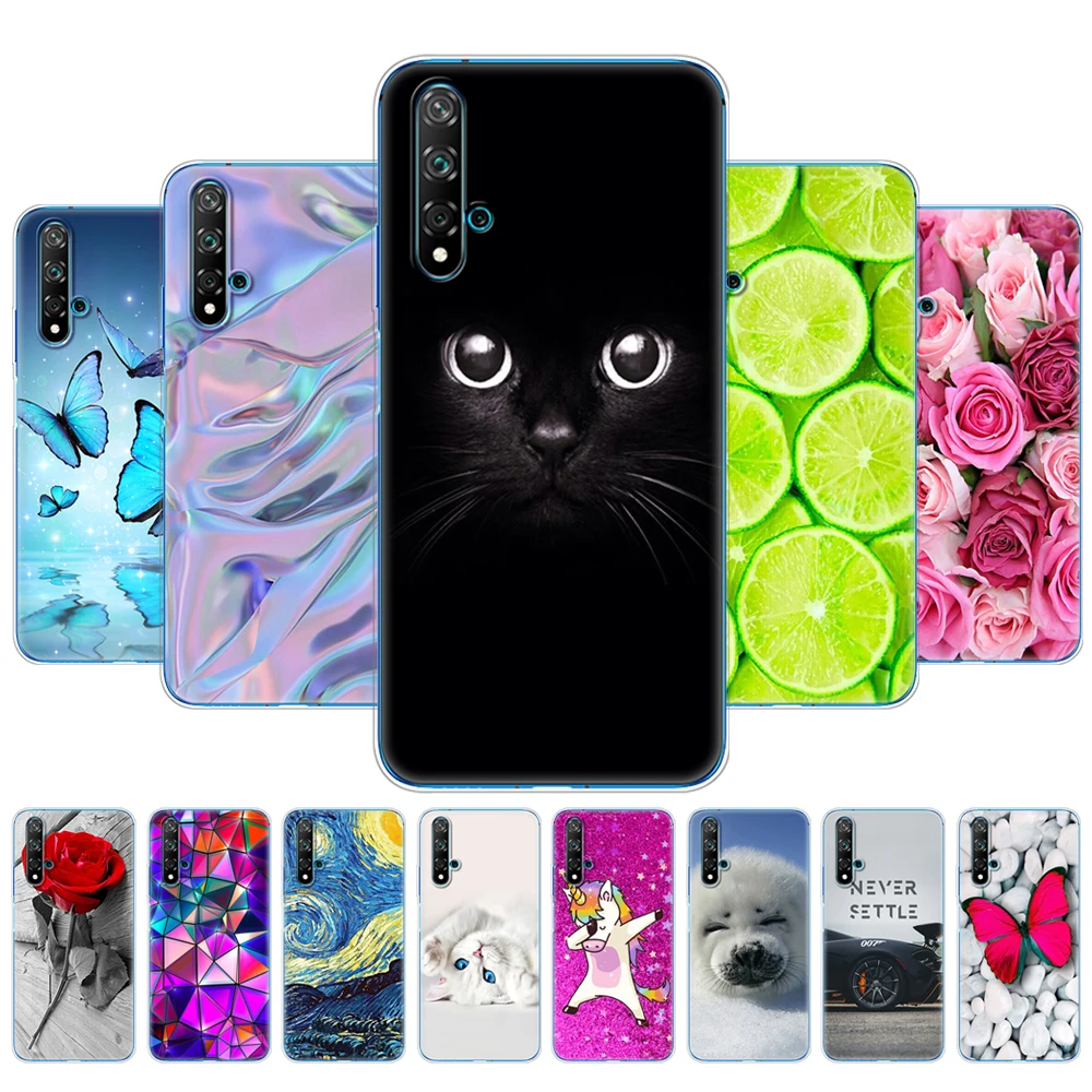 

For Huawei Nova 5T Case Soft TPU Back Silicon Phone Covers For Nova5T 5 T YAL-L21 6.26'' Fundas Coque Bumper Cat Tiger Flower