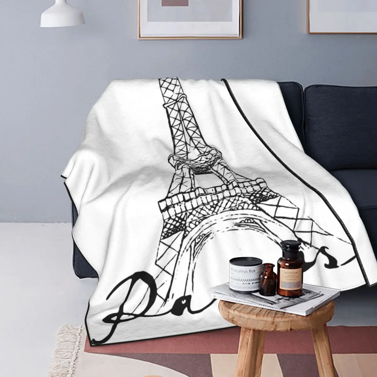 

Paris Eiffel Tower Wall Art Canvas Framed Art Blankets Velvet Textile Lightweight Throw Blankets for Home Office Bedding Throws