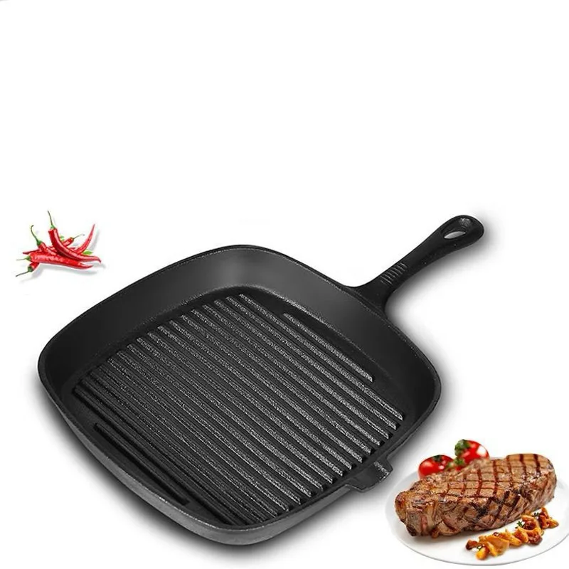 Cast Iron Fried Steak Pot Stripe Uncoated Non-stick Pan Household Commercial Barbecue Induction Cooker Gas Universal | Дом и сад