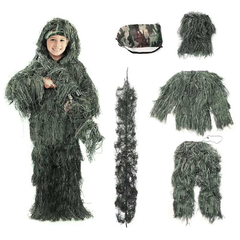 Детский Камуфляжный костюм Ghillie из 5 предметов для охоты в стиле милитари