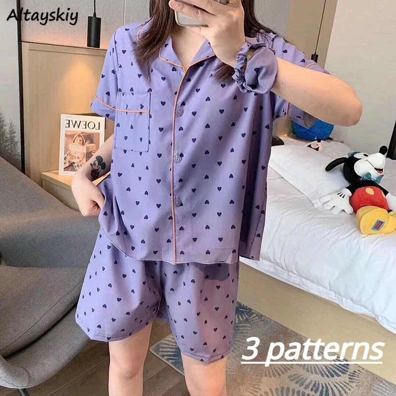 

Pajama Sets Women Soft Korean Fashion Ladies 2 Piece Set Short Sleeve Ins Casual Female Sleepwear Summer Print Breathable Sweet