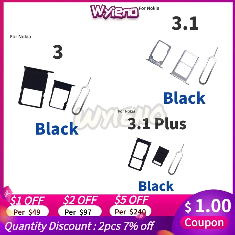 Замена лотка для SIM-карты Wyieno Nokia 3 1 plus слот Sim-карты адаптер считыватель 2 шт./компл.