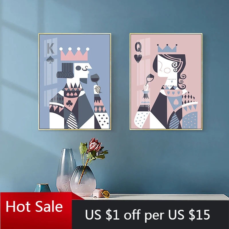Абстрактная покерная карта король и королева Картина на холсте Печать настенное