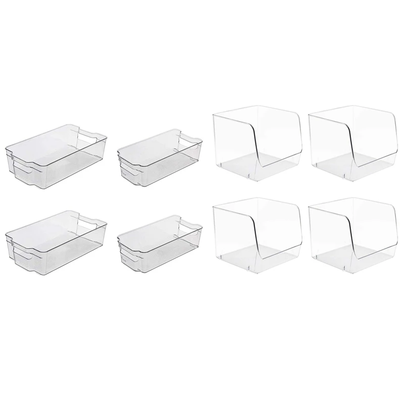 

8 Pcs Clear Pantry Organizer Bins Household Plastic Food Storage Basket, 4 Pcs A & 4 Pcs B