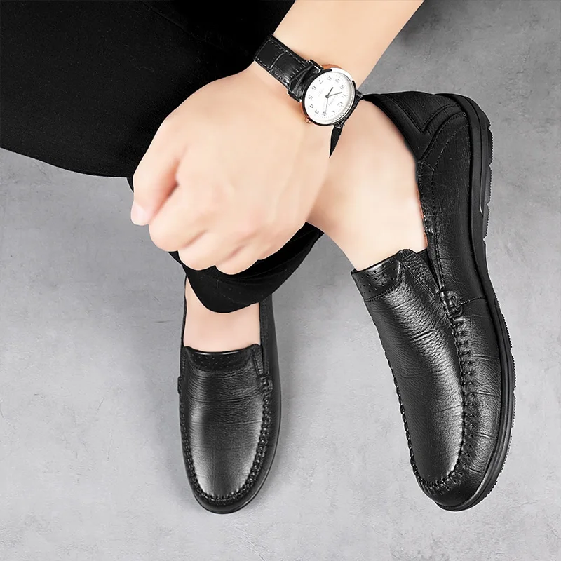 Men Casual Shoes outdoor Luxury Brand Genuine Leather Mens fashion Loafers Moccasins Comfy Breathable Slip on Driving Shoes a4