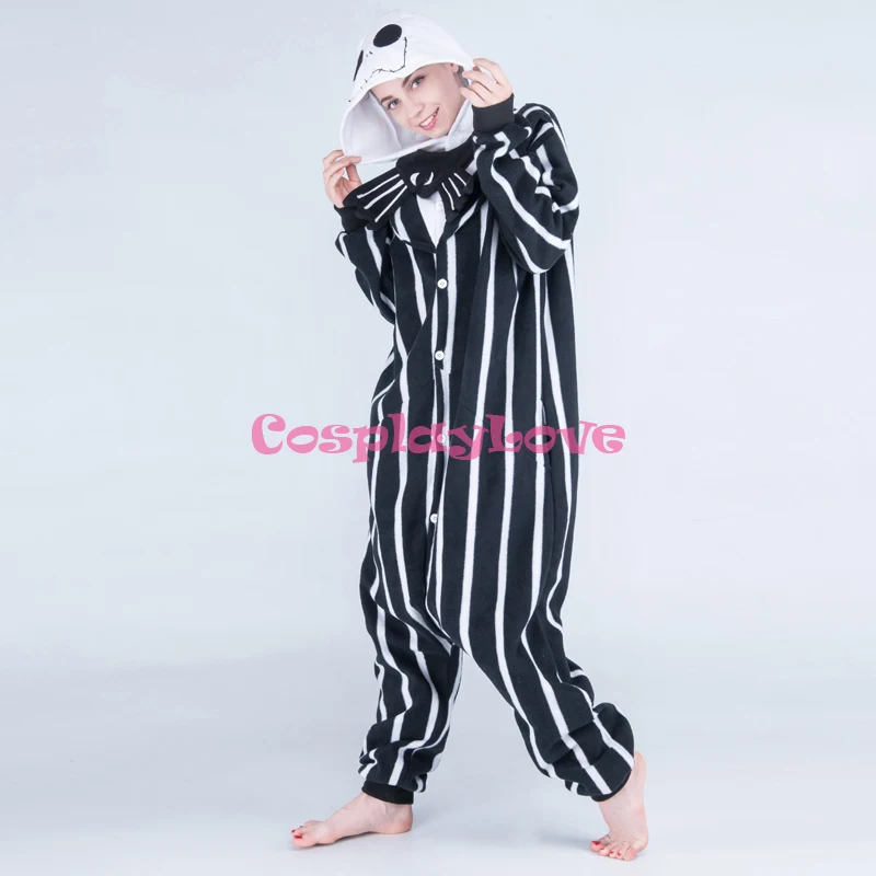 

Black Jack Skeleton Pajamas Jumpsuit Animal Cosplay Costume Coral Women Men Onesies Cartoon Halloween Sleepwear Sleepsuit