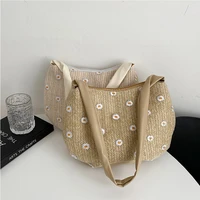 new large capacity straw woven bag summer small fresh and sweet ladies shoulder bag bucket weave zipper handbags for women 2021
